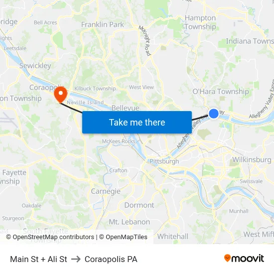 Main St + Ali St to Coraopolis PA map
