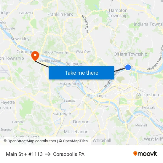 Main St + #1113 to Coraopolis PA map