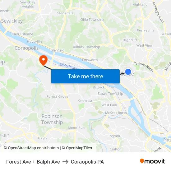 Forest Ave + Balph Ave to Coraopolis PA map