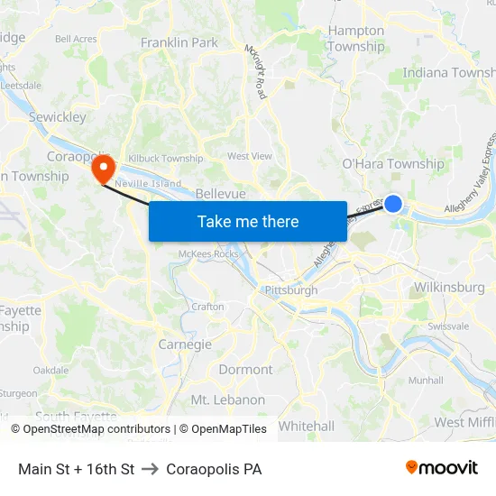 Main St + 16th St to Coraopolis PA map