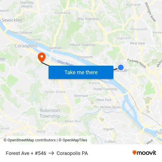 Forest Ave + #546 to Coraopolis PA map