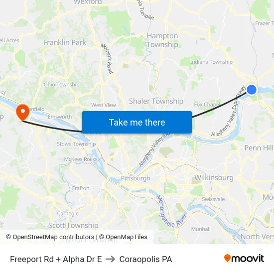 Freeport Rd + Alpha Dr E to Coraopolis PA map