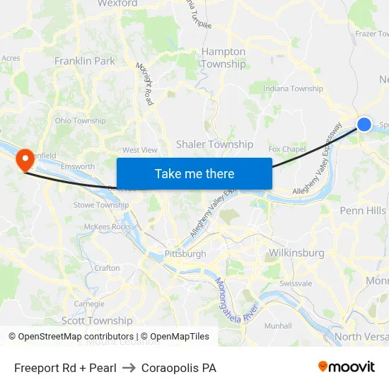 Freeport Rd + Pearl to Coraopolis PA map