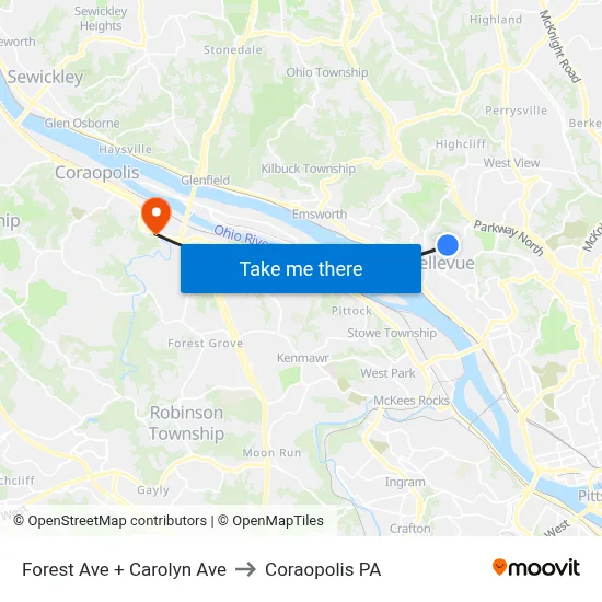 Forest Ave + Carolyn Ave to Coraopolis PA map