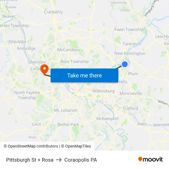 Pittsburgh St + Rosa to Coraopolis PA map