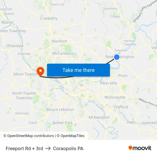 Freeport Rd + 3rd to Coraopolis PA map