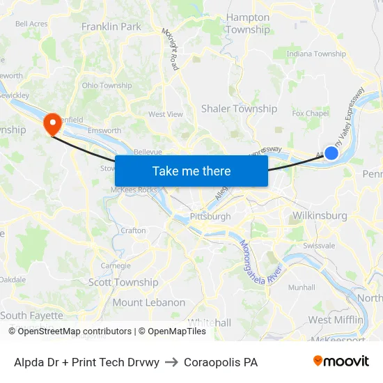 Alpda Dr + Print Tech Drvwy to Coraopolis PA map