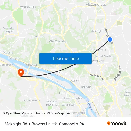 Mcknight Rd + Browns Ln to Coraopolis PA map
