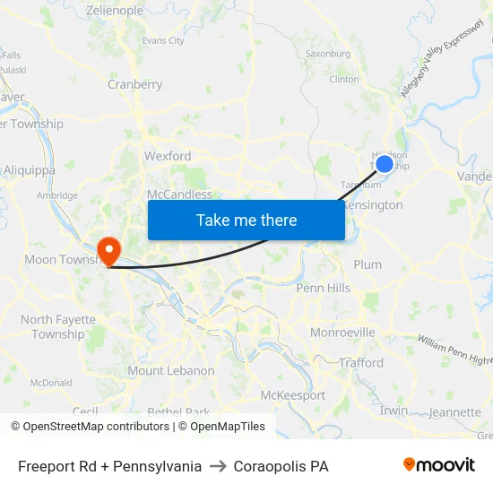 Freeport Rd + Pennsylvania to Coraopolis PA map