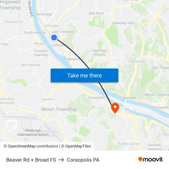 Beaver Rd + Broad FS to Coraopolis PA map