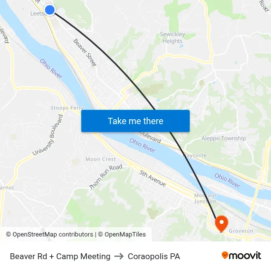 Beaver Rd + Camp Meeting to Coraopolis PA map