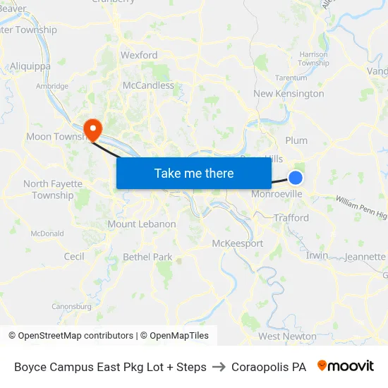 Boyce Campus East Pkg Lot + Steps to Coraopolis PA map