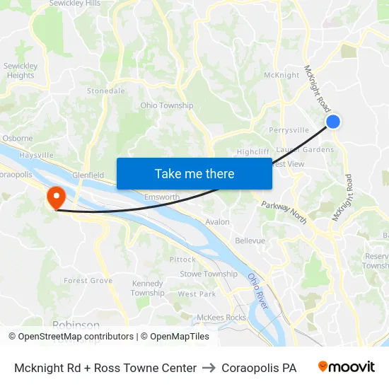 Mcknight Rd + Ross Towne Center to Coraopolis PA map