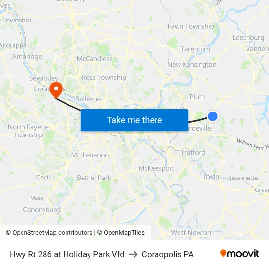 Hwy Rt 286 at Holiday Park Vfd to Coraopolis PA map