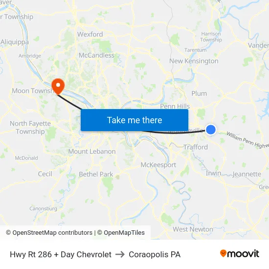 Hwy Rt 286 + Day Chevrolet to Coraopolis PA map
