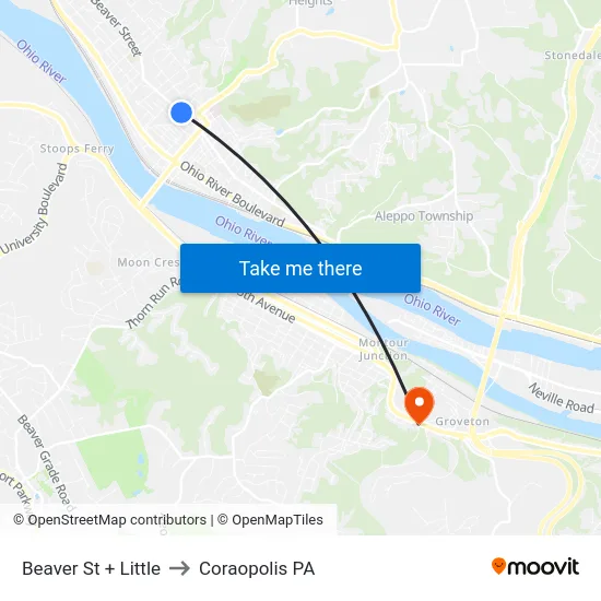 Beaver St + Little to Coraopolis PA map