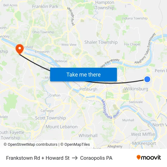 Frankstown Rd + Howard St to Coraopolis PA map