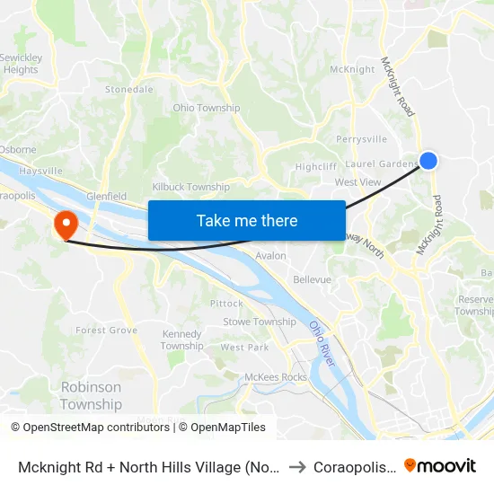 Mcknight Rd + North Hills Village (North Ent) to Coraopolis PA map