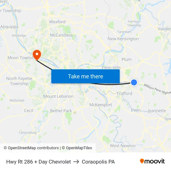 Hwy Rt 286 + Day Chevrolet to Coraopolis PA map