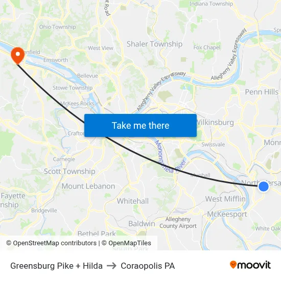 Greensburg Pike + Hilda to Coraopolis PA map