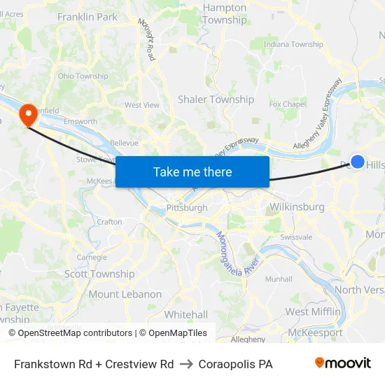 Frankstown Rd + Crestview Rd to Coraopolis PA map
