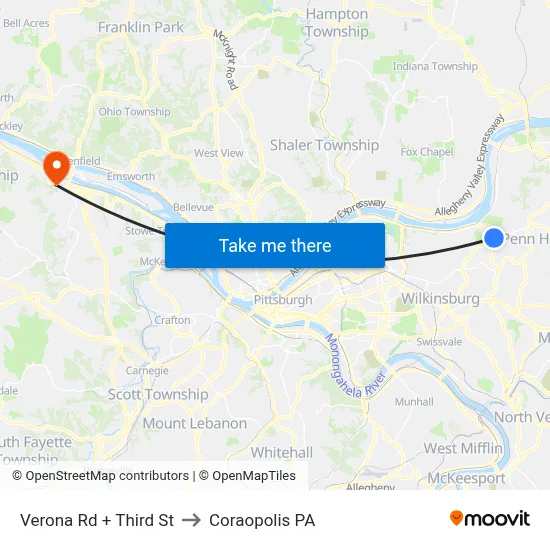 Verona Rd + Third St to Coraopolis PA map