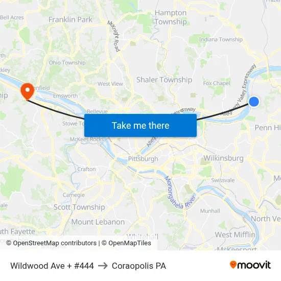 Wildwood Ave + #444 to Coraopolis PA map