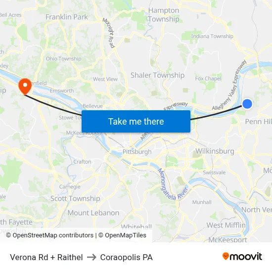 Verona Rd + Raithel to Coraopolis PA map