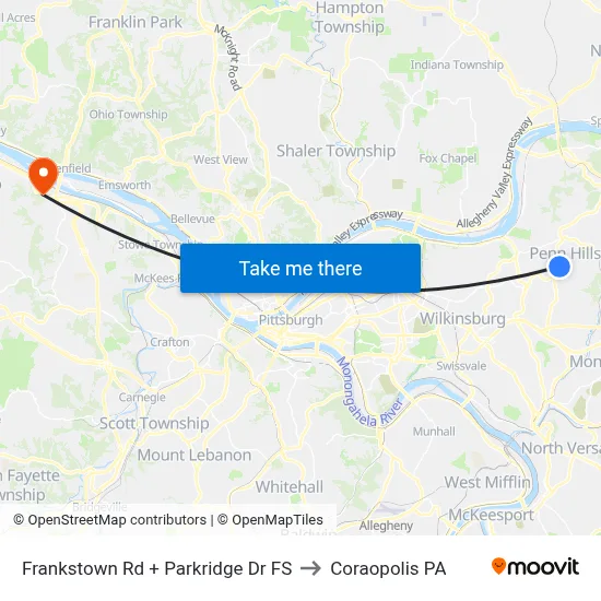 Frankstown Rd + Parkridge Dr FS to Coraopolis PA map