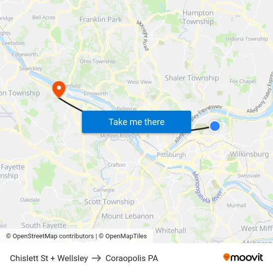 Chislett St + Wellsley to Coraopolis PA map