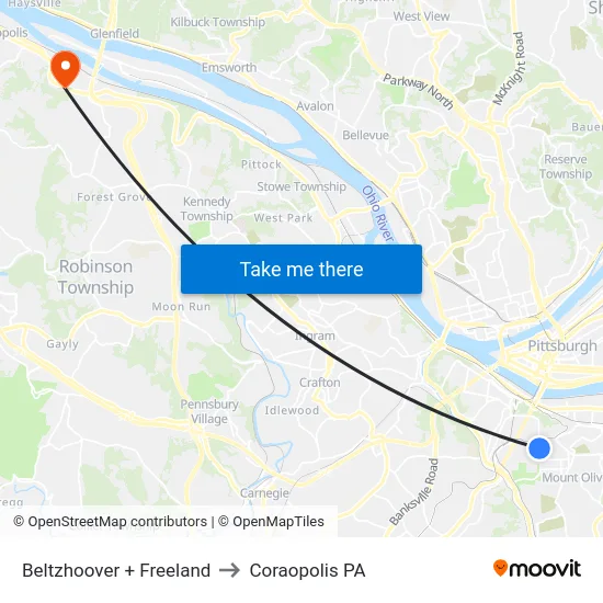 Beltzhoover + Freeland to Coraopolis PA map