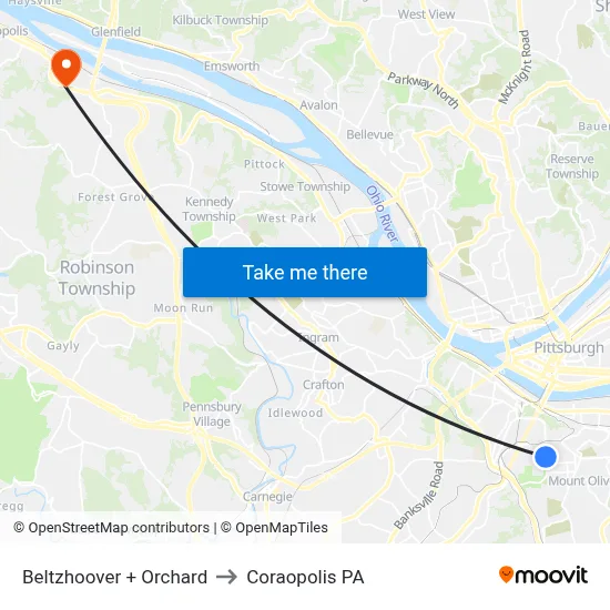 Beltzhoover + Orchard to Coraopolis PA map