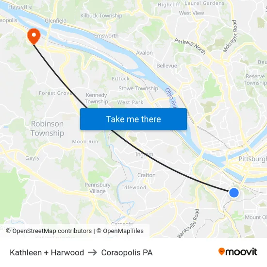 Kathleen + Harwood to Coraopolis PA map
