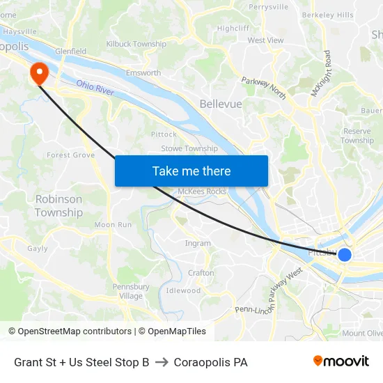 Grant St + Us Steel Stop B to Coraopolis PA map