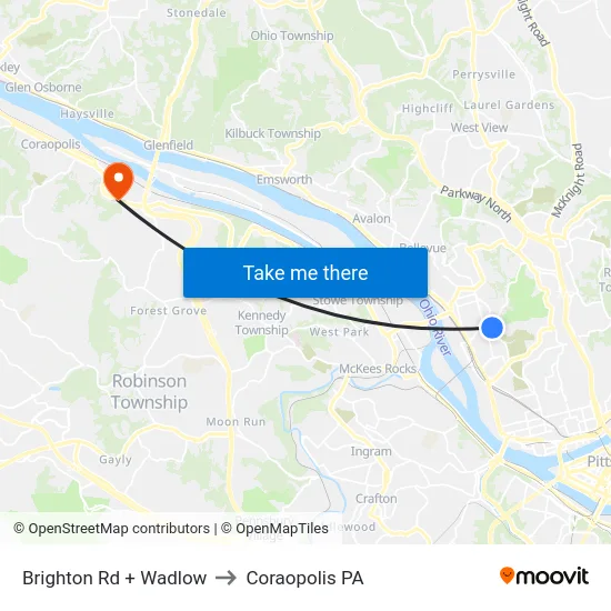 Brighton Rd + Wadlow to Coraopolis PA map