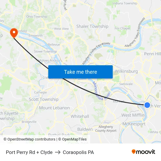 Port Perry Rd + Clyde to Coraopolis PA map