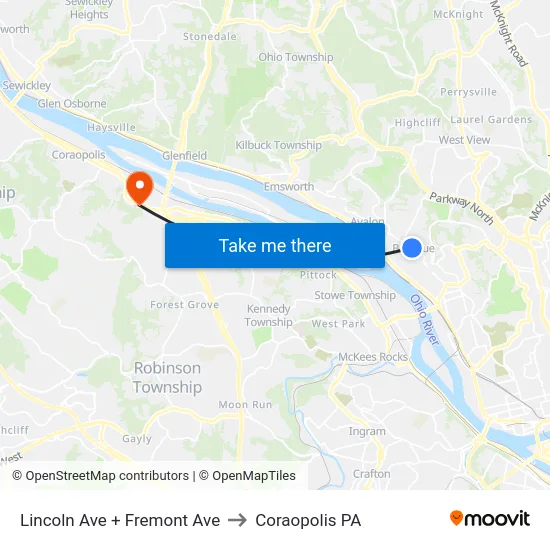 Lincoln Ave + Fremont Ave to Coraopolis PA map
