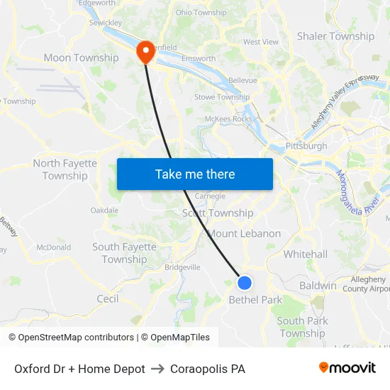 Oxford Dr + Home Depot to Coraopolis PA map