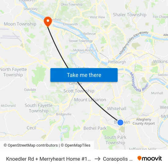 Knoedler Rd + Merryheart Home #100 to Coraopolis PA map