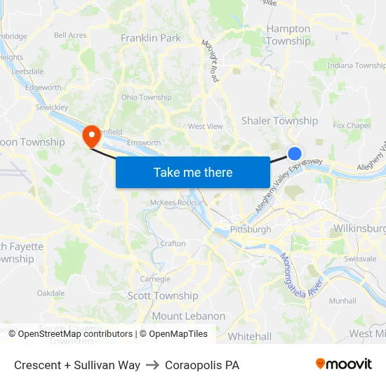 Crescent + Sullivan Way to Coraopolis PA map