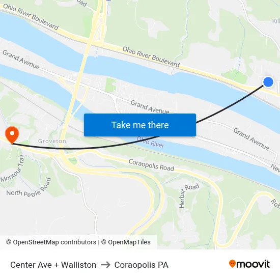Center Ave + Walliston to Coraopolis PA map