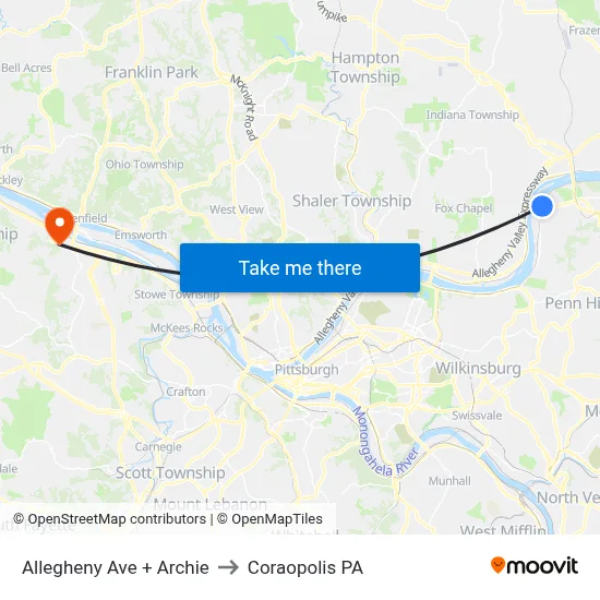 Allegheny Ave + Archie to Coraopolis PA map