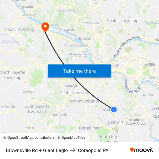 Brownsville Rd + Giant Eagle to Coraopolis PA map