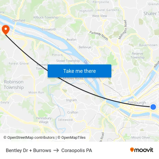 Bentley Dr + Burrows to Coraopolis PA map