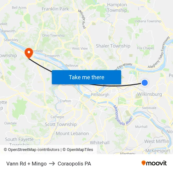 Vann Rd + Mingo to Coraopolis PA map