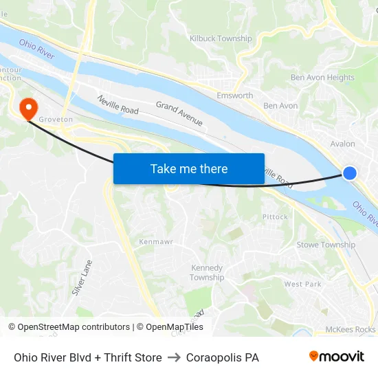 Ohio River Blvd + Thrift Store to Coraopolis PA map