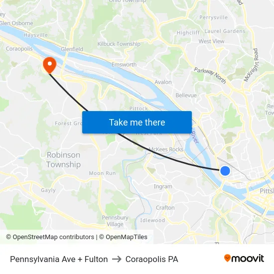 Pennsylvania Ave + Fulton to Coraopolis PA map