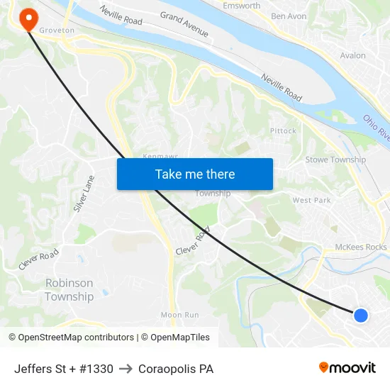 Jeffers St + #1330 to Coraopolis PA map