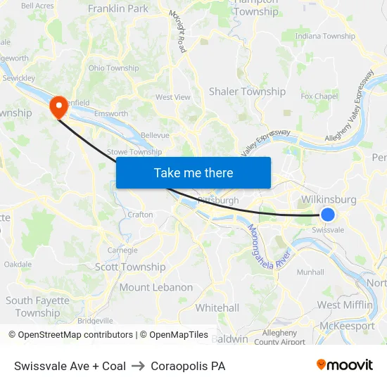 Swissvale Ave + Coal to Coraopolis PA map