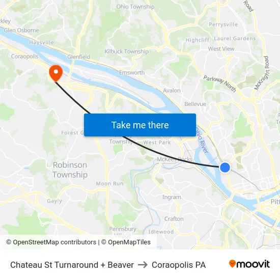 Chateau St Turnaround + Beaver to Coraopolis PA map